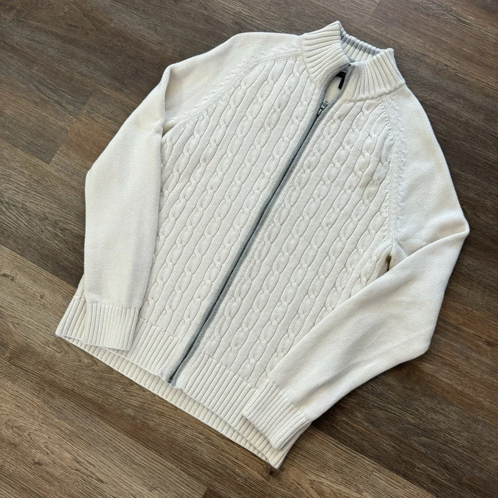 Banana Republic Cable Knit Full Zip Jacket Men's Sz‎ L Preppy Casual Elevated
